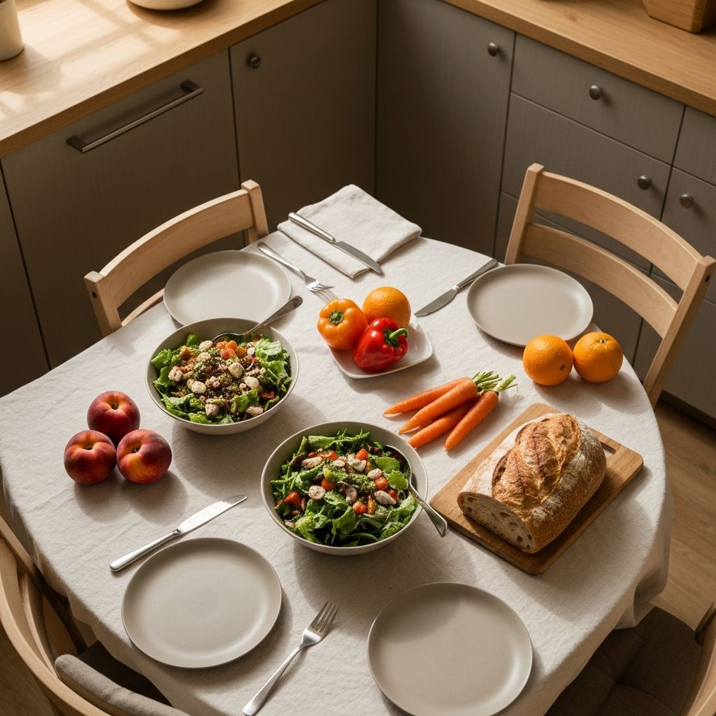 Neutralny stół z różnorodnymi posiłkami